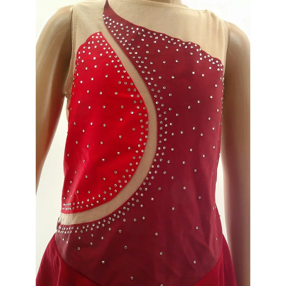 Pre-Owned Dance Costume Medium Child Red ieffiel Lyrical Ballet Ice Skating Rhi